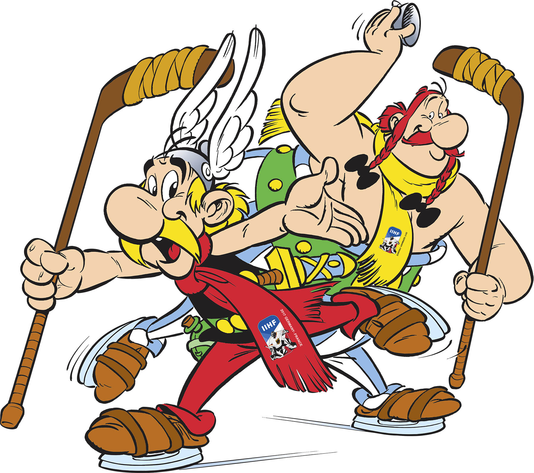 Asterix und Obelix sind offizielle Maskottchen der 2017 IIHF Eishockey-Weltmeisterschaft in Paris und Köln copyright: 2016 LES EDITIONS ALBERT RENE / GOSCINNY-UDERZO