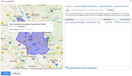 Die richtige geografische Ausrichtung - copyright: Screenshot Google
