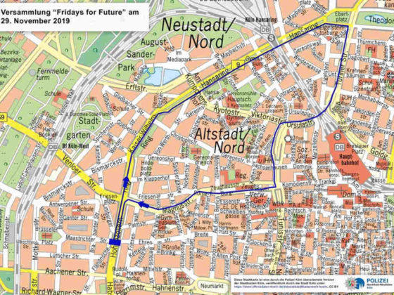 ridays for Future Demonstration in Köln: Die geplante Route der Teilnehmer. - copyright: Polizei Köln