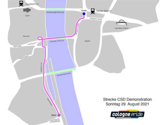 Die Strecke zur CSD-Demo-Parade 2021 in Köln.